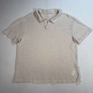 Porter & Ash 100% Linen Polo Mens L Light Cream Beige Johnny Collar Luxury Shirt
